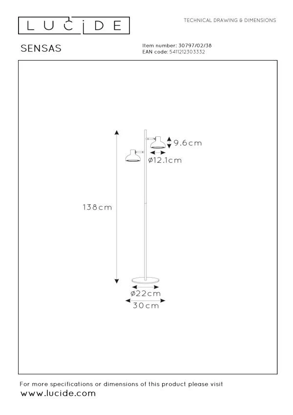 Lucide SENSAS - Vloerlamp - 2xGU10 (ES111) - Beige - technisch